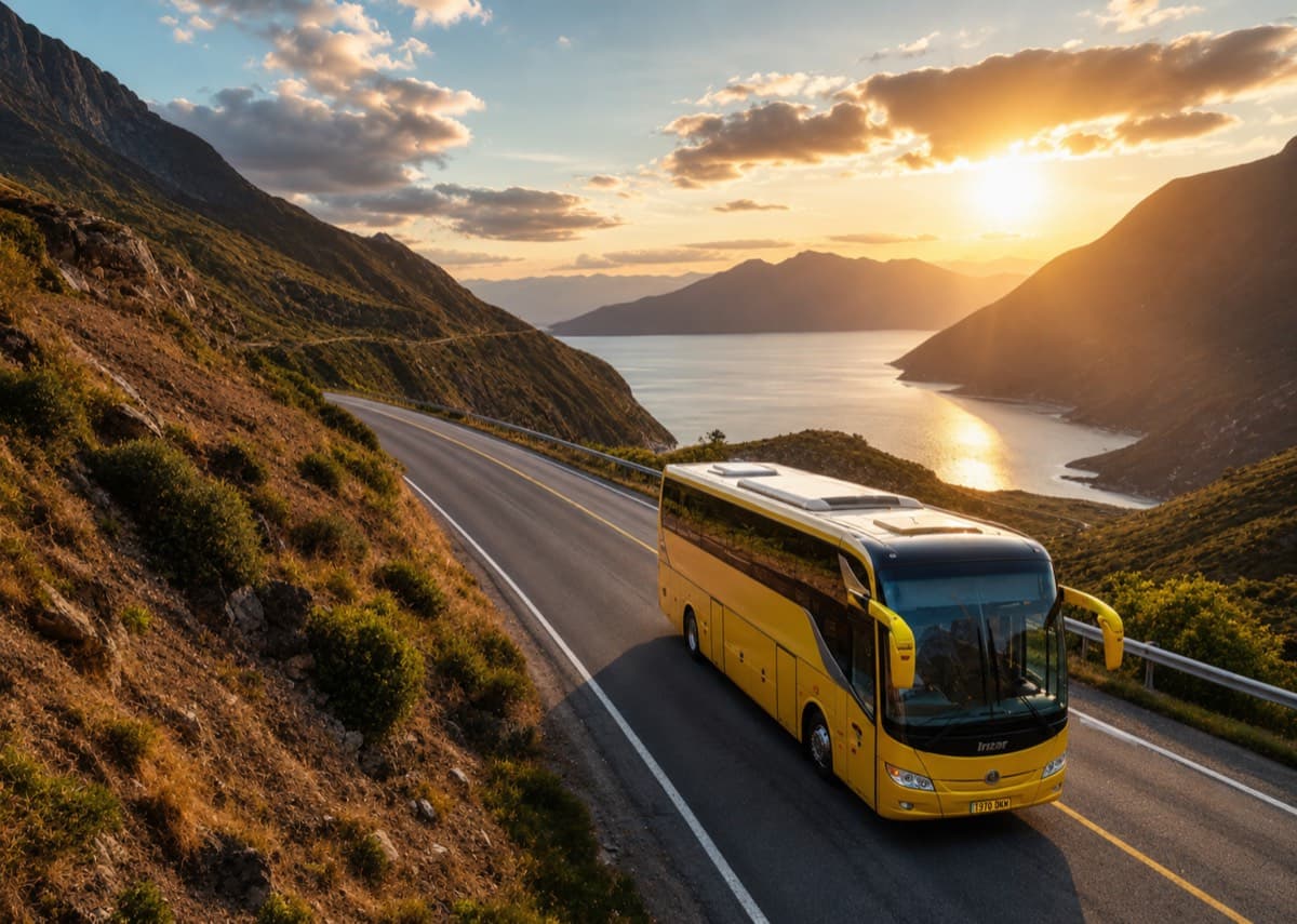 Bus on a scenic Tanzania road
